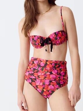 NWT J.Crew Bikini - Ruched Floral Balconette Bikini Top 36D - High Rise Bottom M